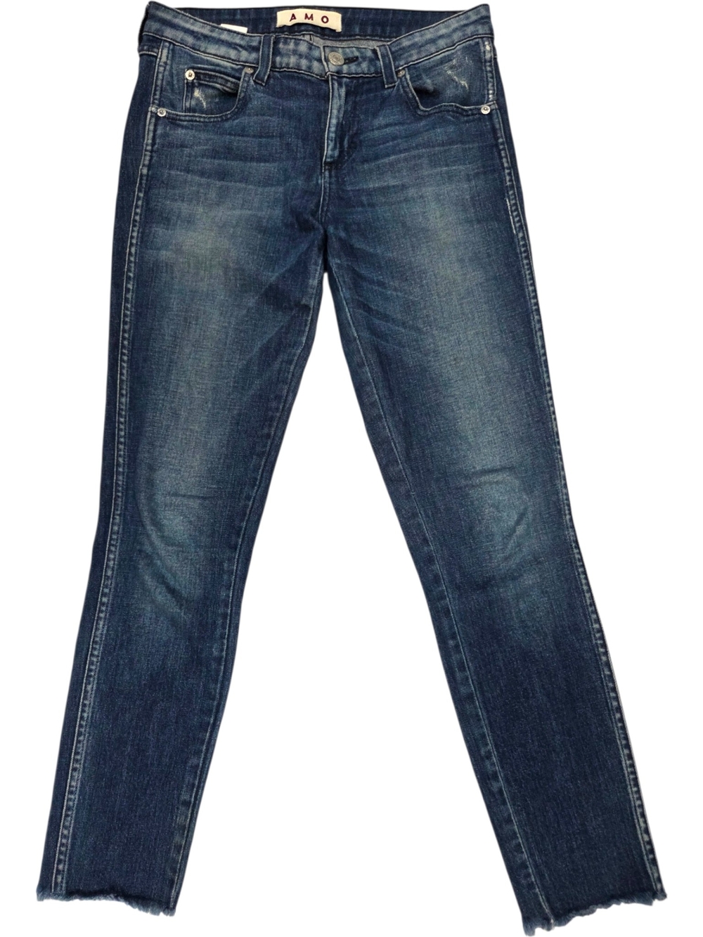 AMO Stix Crop Raw Hem Jeans Blue Size 26